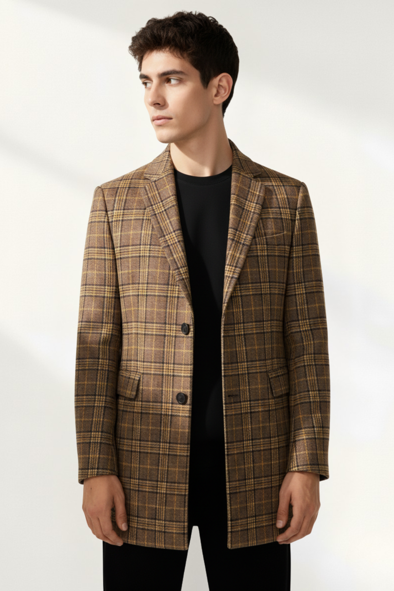 Abrigo Hombre Cuadros Marrón Elegante