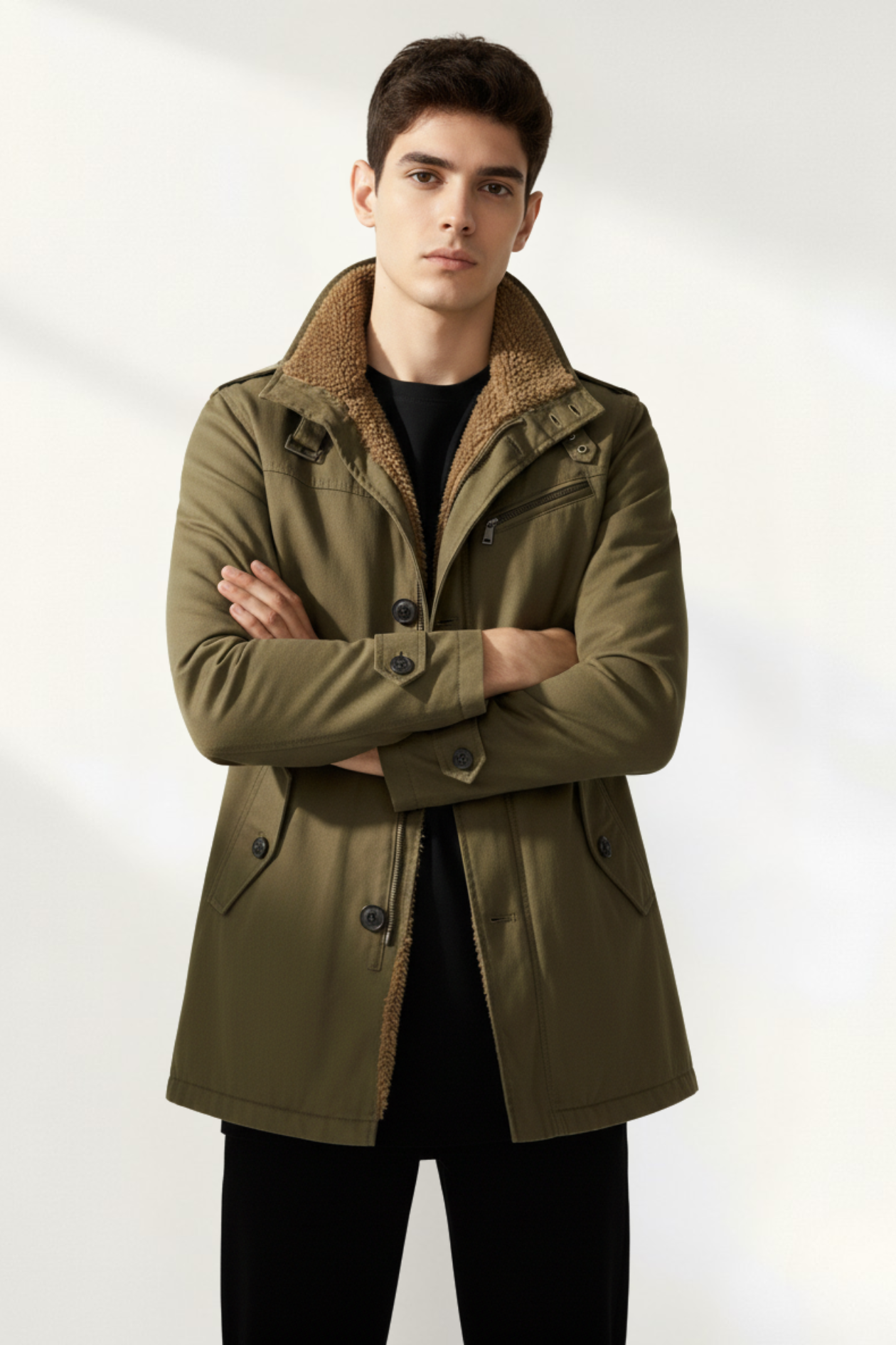 Abrigo Verde Militar para Hombre con Forro Interior