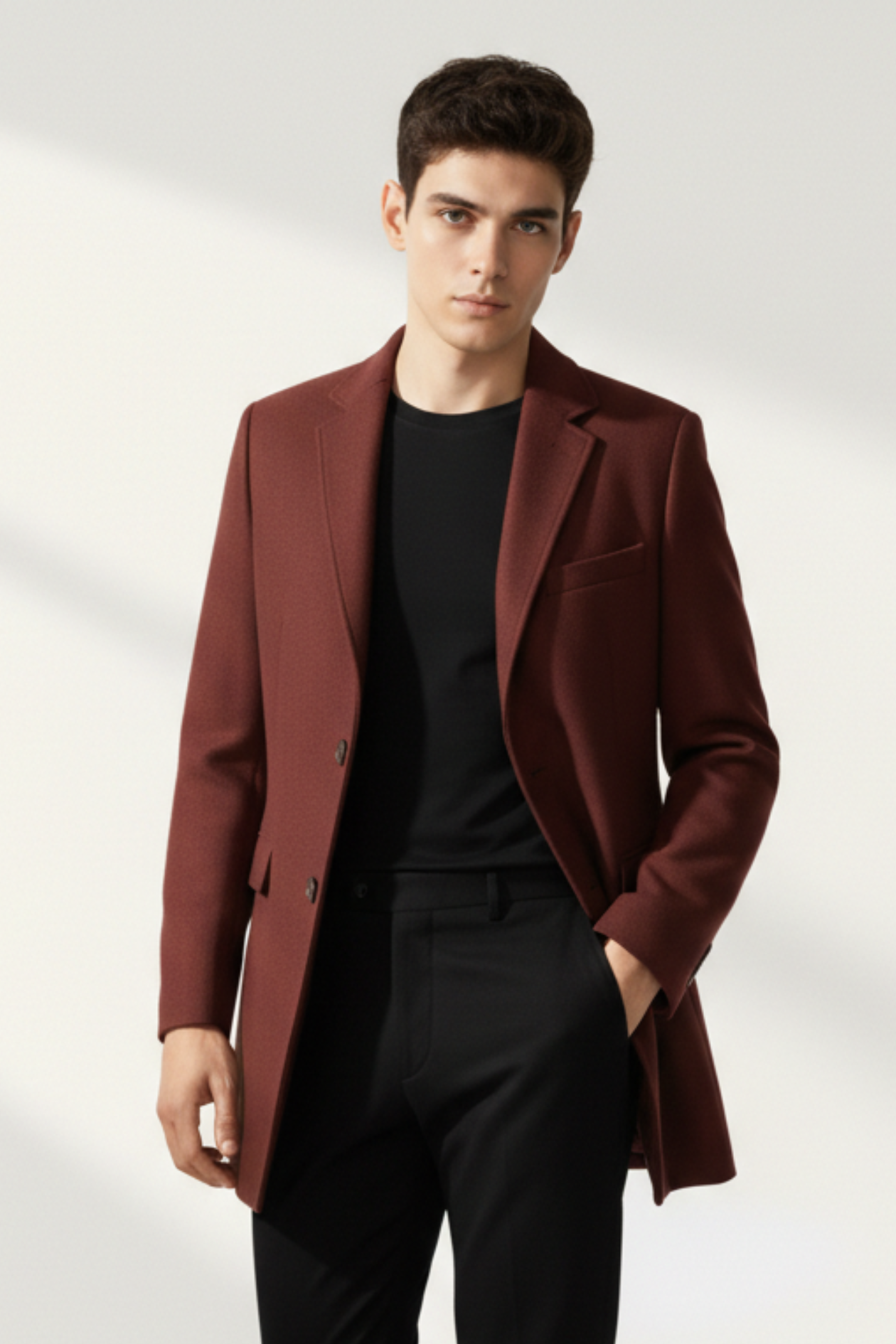 Abrigo Burdeos Elegante para Hombre Moderno