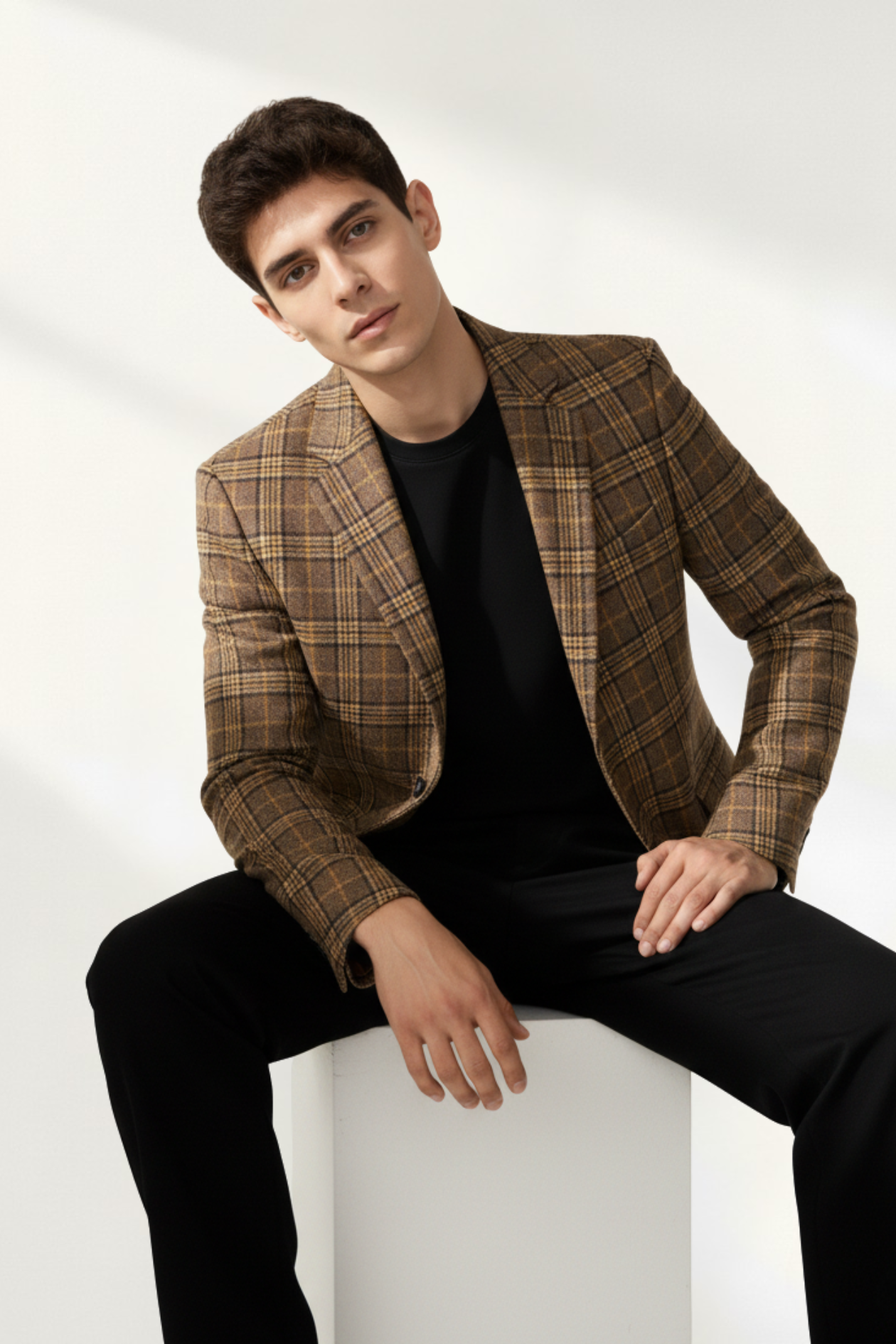 Abrigo Hombre Cuadros Marrón Elegante